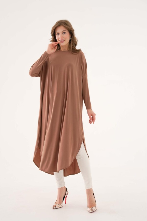 sandy yırtmaç tunik camel